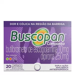 Analgésico e Antiespasmódico Buscopan Composto 10mg + 250mg 20 Comprimidos Revestido