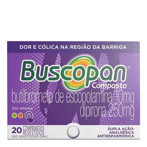 Analgésico e Antiespasmódico Buscopan Composto 10mg + 250mg 20 Comprimidos Revestido